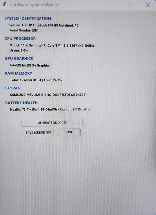 HP EliteBook 840 G8, i5-1135G7 2.40GHz, 16GB DDR4, 256GB NVMe, 65W AC  Lap200