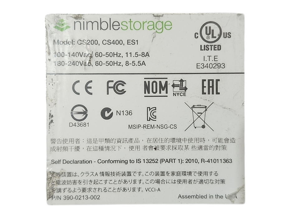 Nimble Storage CS200,400,ES1 | 2x SAS Controllers ES1 16x 3.5" Bays