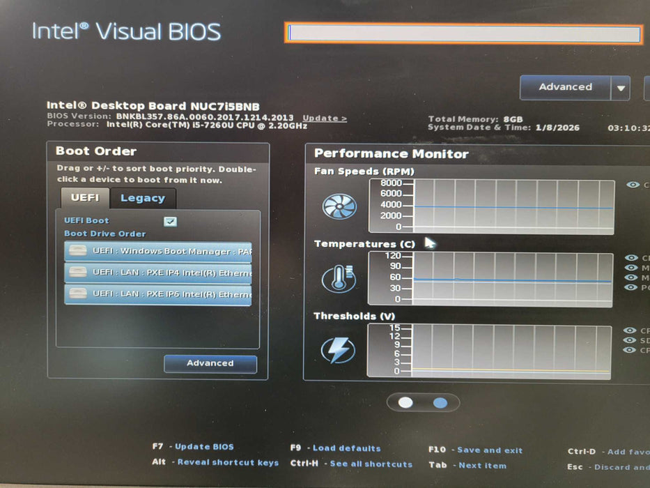 Intel Mini PC NUC NUC7i5BNB Core i5-7260U @2.20GHz 8GB DDR4 RAM, 256GB SSD !