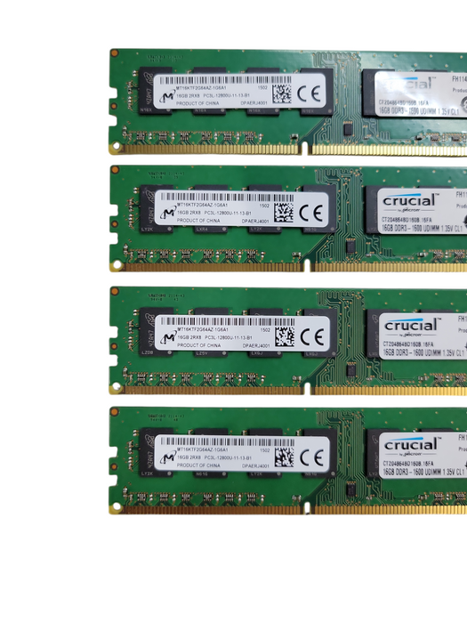 Lot of 4x - 16GB MICRON 2Rx8 PC3L-12800U-11-13-B1 MT16KTF2G64AZ-1G6A1 %