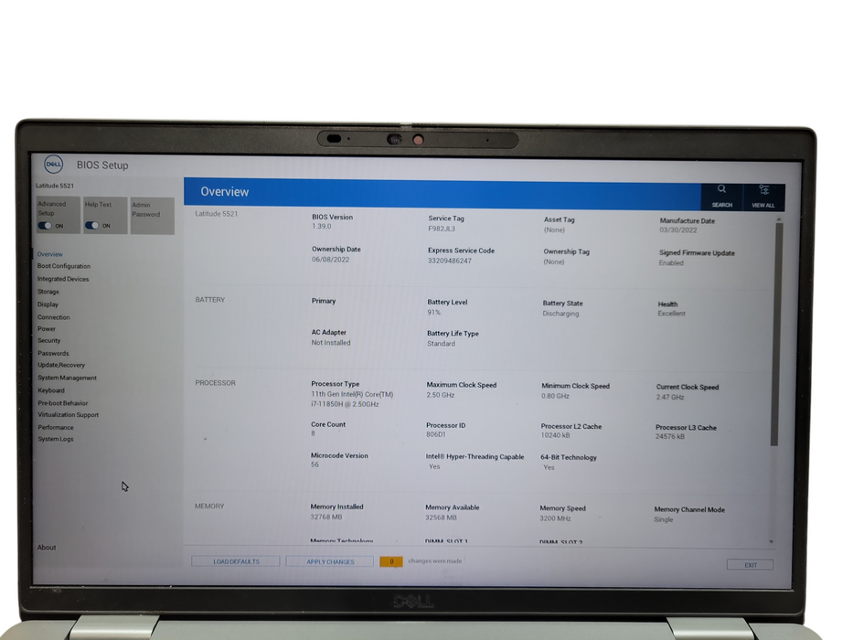 Dell Latitude 5521 Touch Core i7-11850H@2.50GHz 32GB RAM 256GB SSD ! Lap200