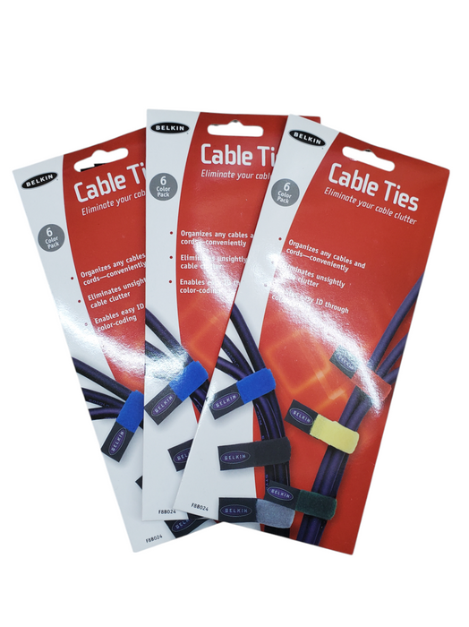 Lot 3x Belkin 6 Pack Cable Ties - NEW Q