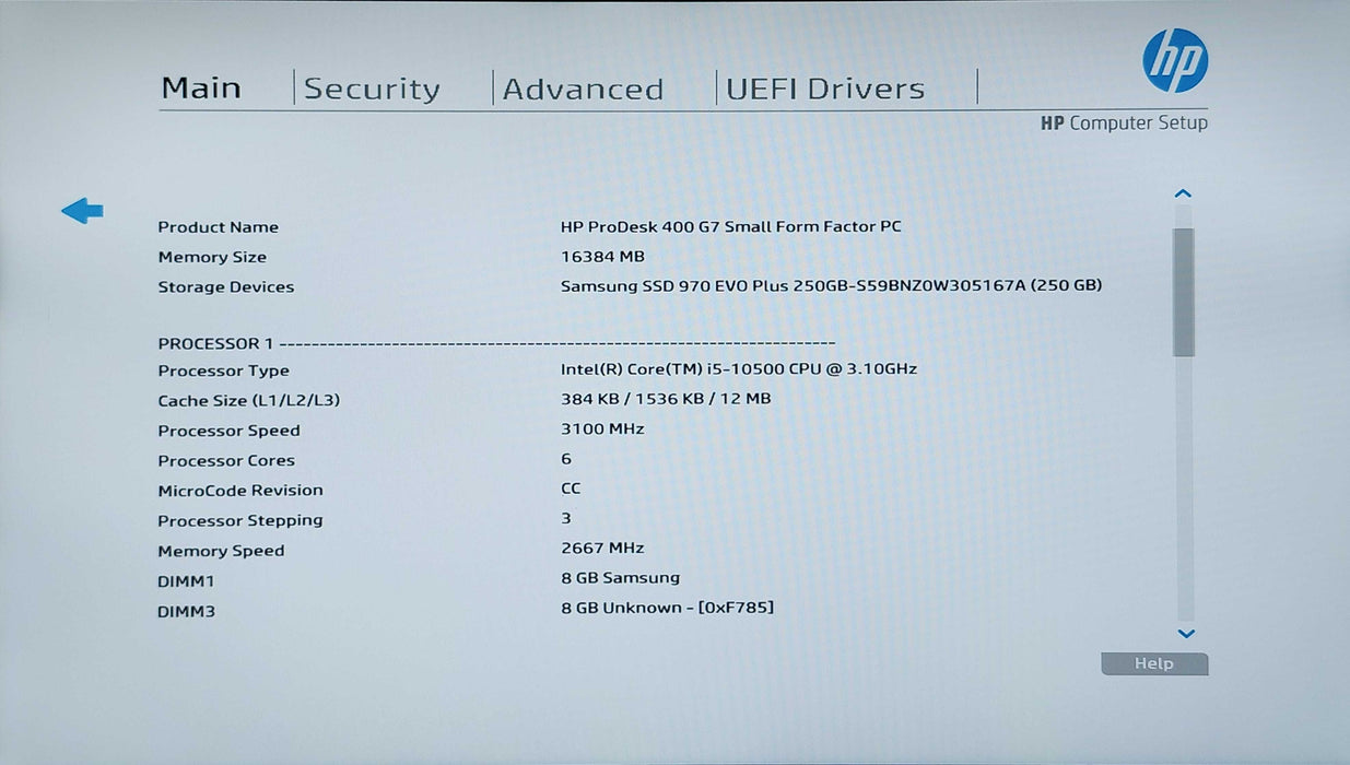 HP ProDesk 400 G7 SFF, Core i5-10500 3.10Ghz 16GB DDR4 RAM 250GB Nvme