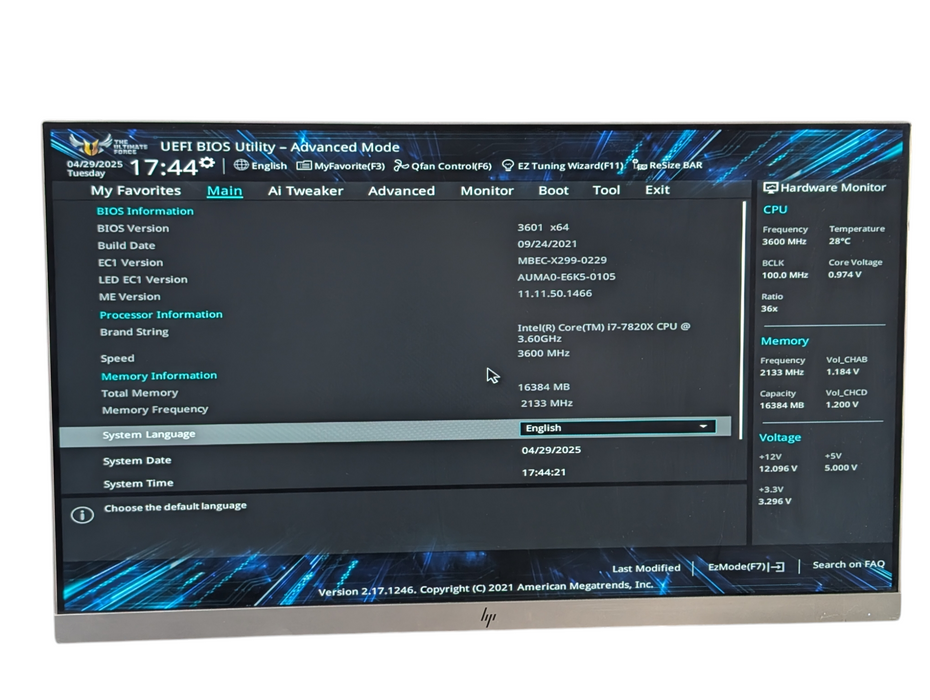 ASUS TUF X299 Mark 2 Intel Core i7-7820X 16GB RAM  -