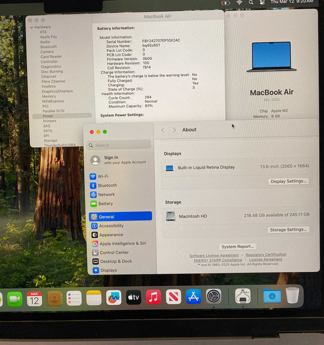 Apple  MacBook Air 13 M2 2022 Midnight 8GB RAM 256GB SSD No Power Adapter READ