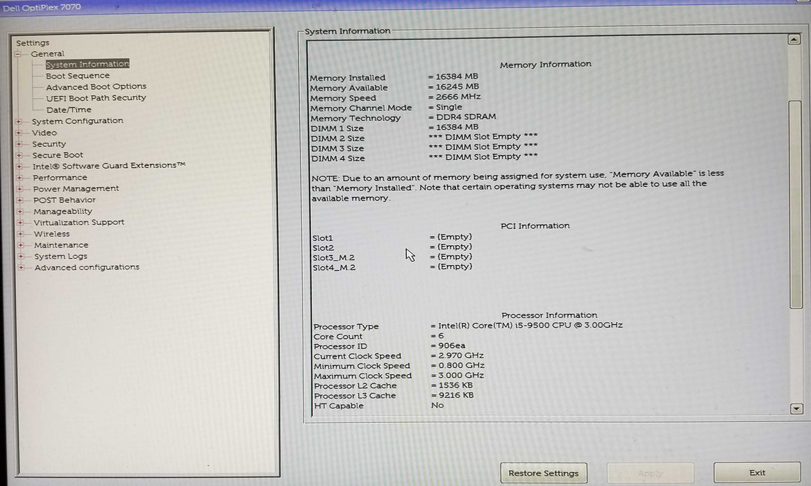 Dell OptiPlex 7070 SFF Core i5-9500 CPU 3.00GHz 16GB RAM - No HDD Q