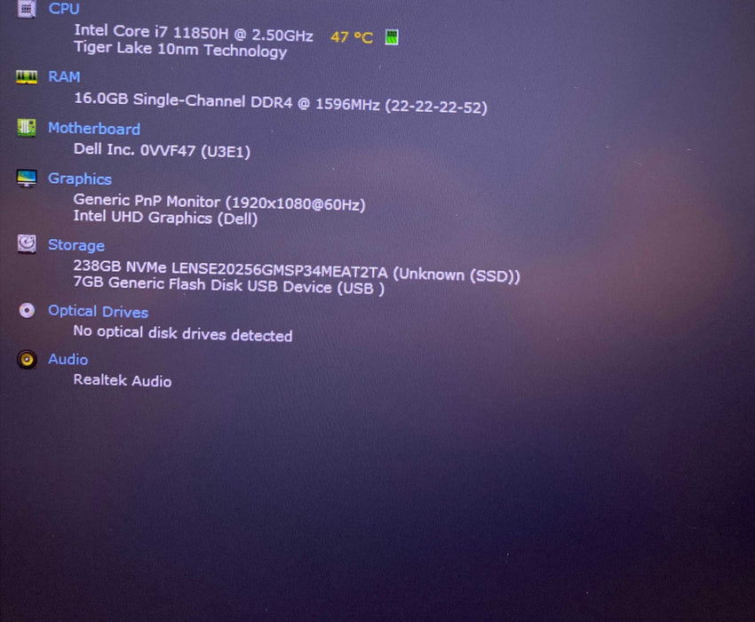 Dell Latitude 5421 Core i7-11850H@2.50GHz 16GB RAM 256GB SSD READ  Lap200