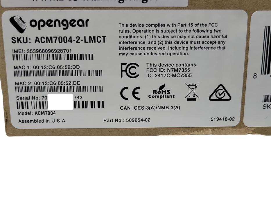 Open-Box Opengear ACM7004-2-LMCT Resilence Gateway _