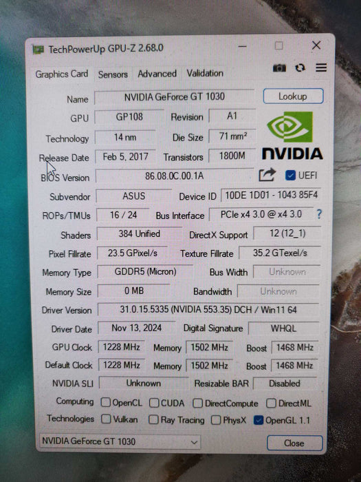 Asus NVIDIA GeForce GT 1030-SL-2G-CSM GDDR5 2GB Graphics Card Q