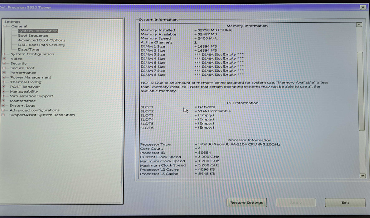 Dell Precision 5820 Tower | Xeon W-2104, 32GB DDR4, WX 5100 8GB, 950W, Wi-Fi )
