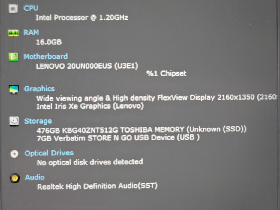 Lenovo ThinkPad X1 Nano Gen 1 i7- 1160G7 16GB RAM 512GB NVMe  Qβ Lap200