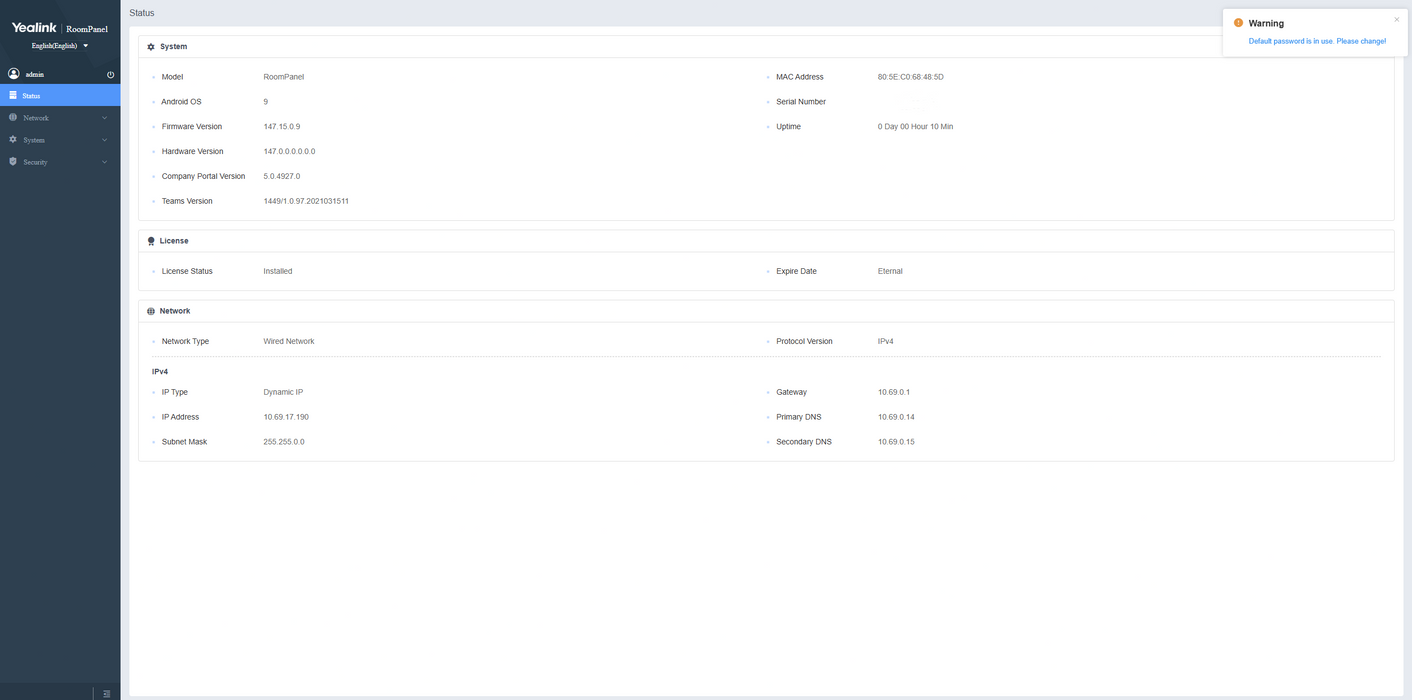 Yealink RoomPanel Meeting Room Scheduling Panel for Microsoft Teams