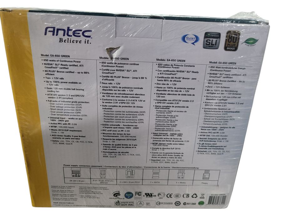 Antec EarthWatts Green 650W EA650Green ATX Power Supply 80+ Bronze