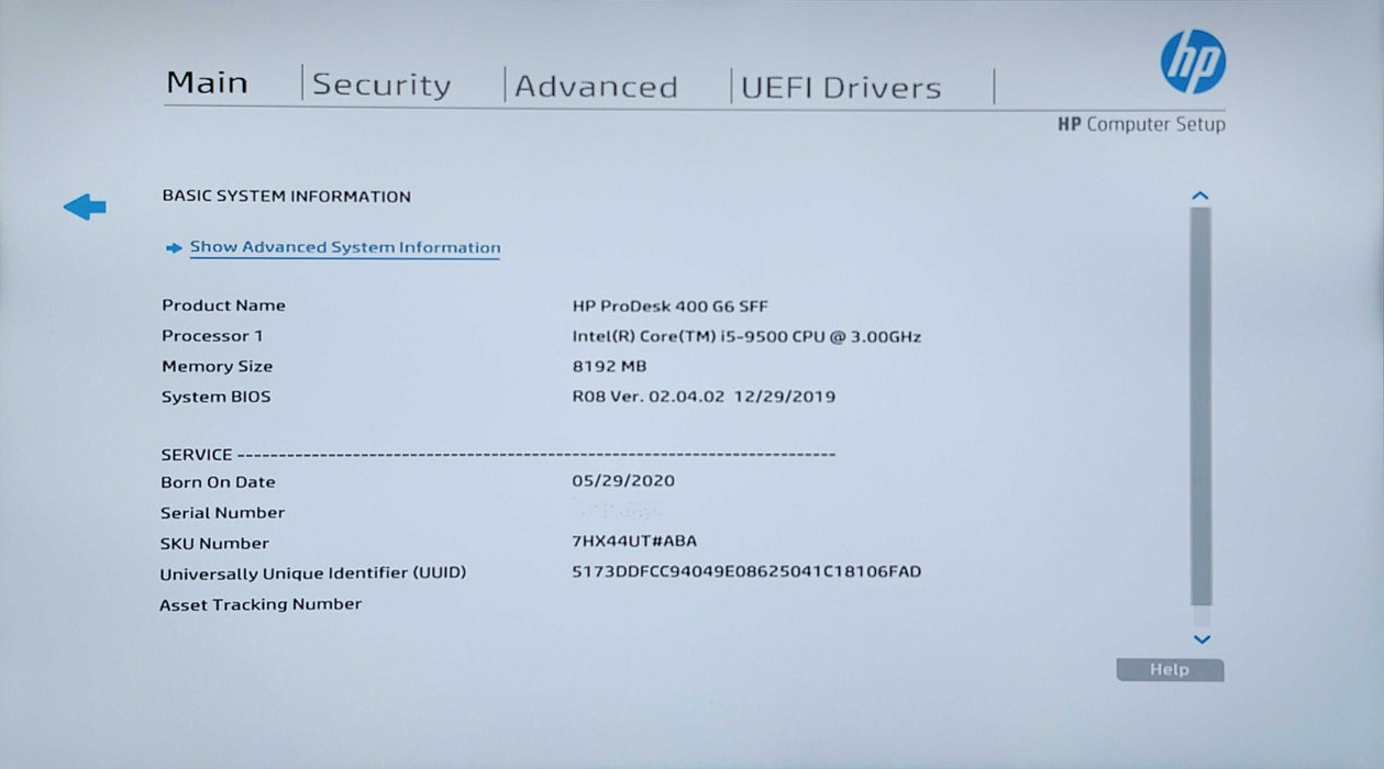 HP ProDesk 400 G6 SFF, i5-9500 3.10GHz, 8GB DDR4, 256GB NVMe