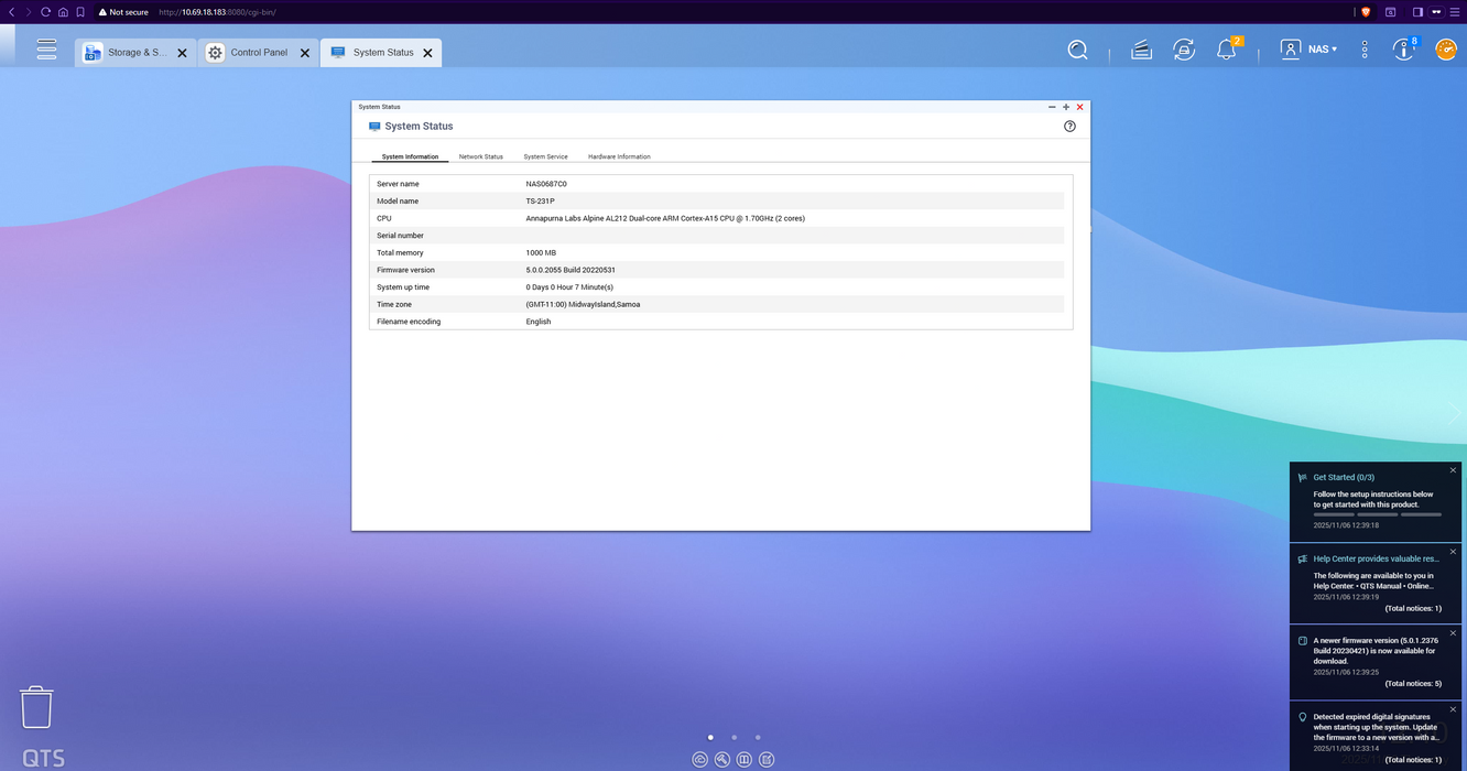 QNAP TS-231P, 2-Bay Network Attached Storage NAS 1GB RAM w/ 2x 2TB HDD