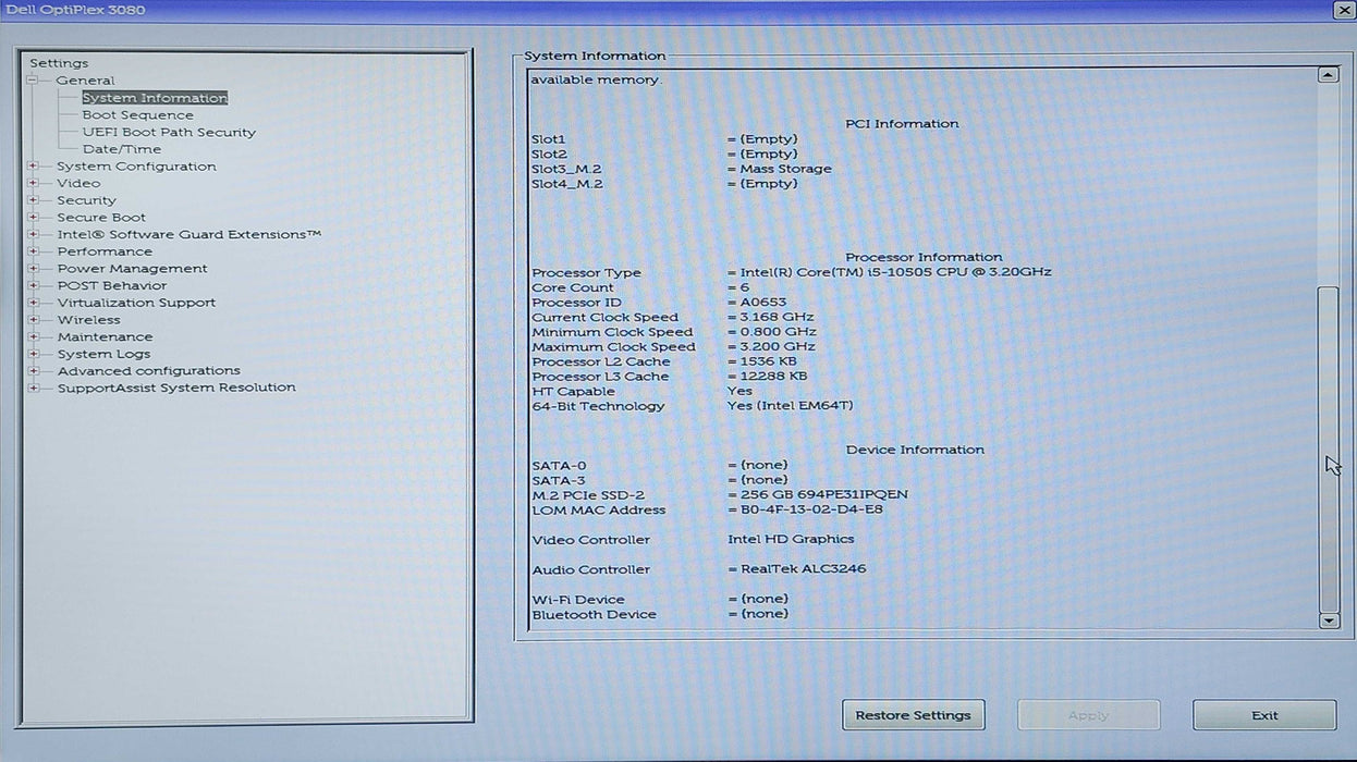 Dell OptiPlex 3080 SFF, i5-10505 3.20GHz, 16GB DDR4, 256GB NVMe