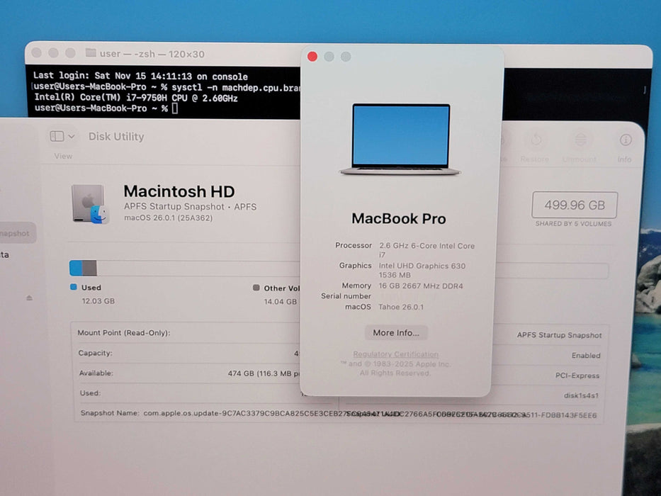 Apple Macbook Pro 2019 16" 6-Core i7-9750H @ 2.6GHz 16GB DDR4 500GB SSD GPU