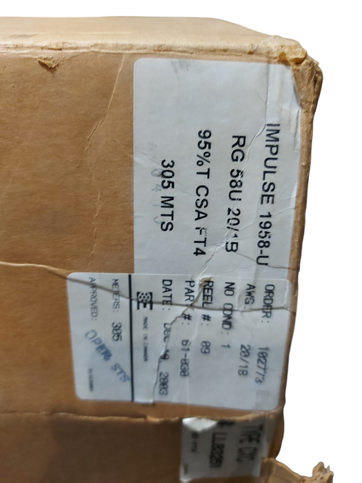 IMPULSE 1958-U RG 58U COAXIAL CABLE 50 ohms 20 AWG approx. 305m