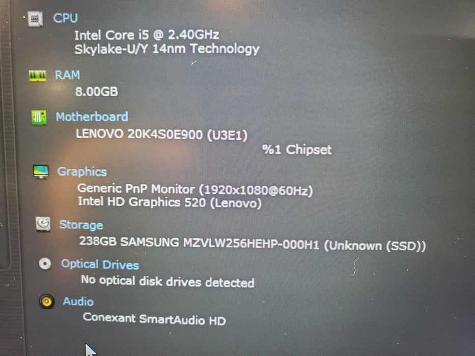 Lenovo ThinkPad X1 Carbon Gen 5 14" FHD i5-6300U 2.40GHz 8GB 256GB SSD  Lap200
