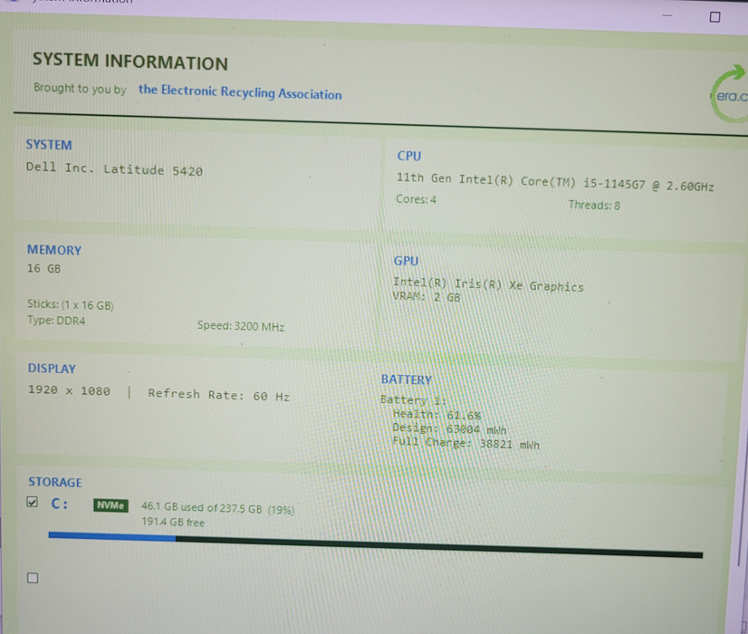 Dell Latitude 5420 | i5-1145G7 @2.60GHz 16GB DDR4 256GB NVMe | READ!!  Lap200