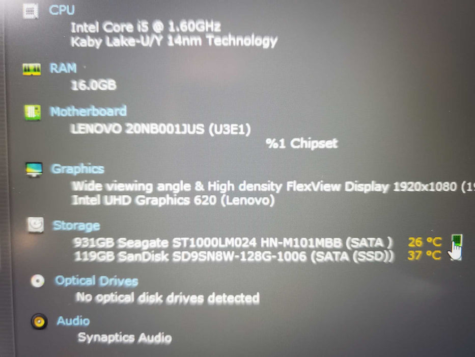 Lenovo ThinkPad E590 15.6" Intel i5-8265U 16GB DDR4 128GB SSD 1TB HDD  Lap200