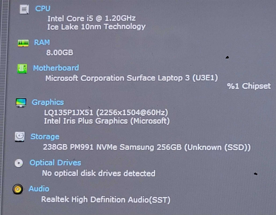 Microsoft Surface Laptop 3 1867 - i5-1035G7, 8GB DDR4, 256GB NVMe, *READ* _ Lap200