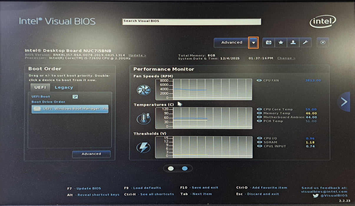 Intel NUC7i5BNK Mini PC | Core i5-7260U @2.20Ghz, 8GB DDR4, 256GB NVMe )
