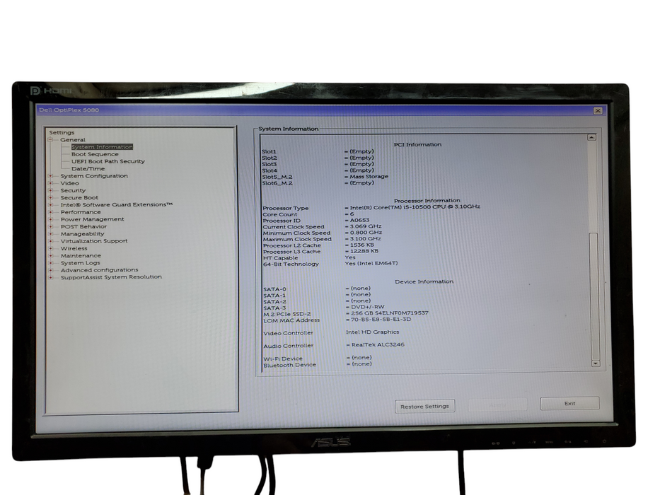 Dell OptiPlex 5080 Tower, i5-10500, 8GB DDR4, 256GB NVMe, No OS