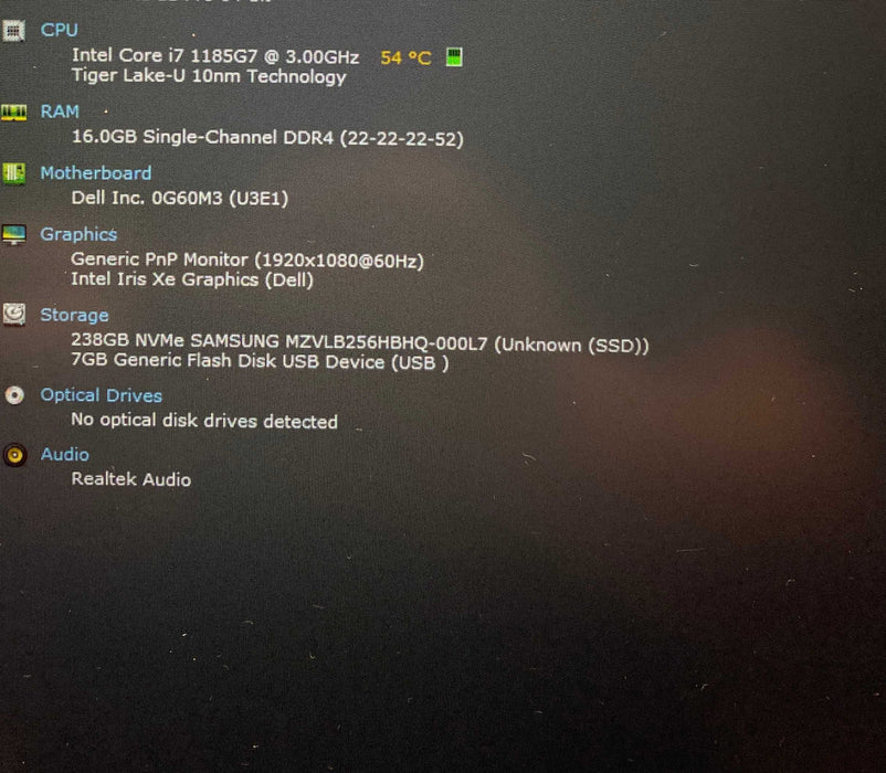 Dell Latitude 5520 Core i7-1185G7@3.00GHz vPRO 16GB RAM 256GB SSD  Lap200