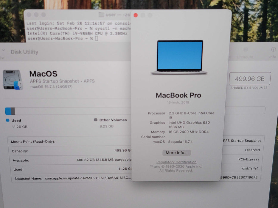 Apple Macbook Pro 2019 15" 8-Core i9-9880H @ 2.3GHz 16GB DDR4 500GB SSD GPU (