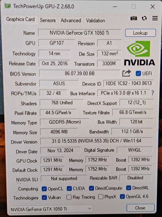 ASUS GeForce GTX 1050 Ti 4GB GDDR5 Graphics Card | PH-GTX1050TI-4G