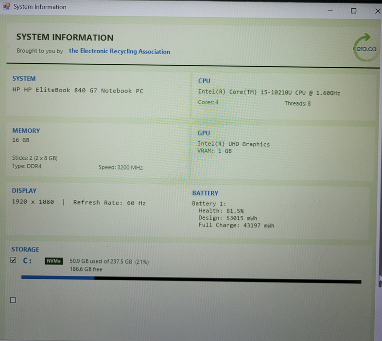 HP EliteBook 840 G7 Notebook PC i5-10210U @1.60GHz 16GB DDR4 256GB |READ!!  Lap200