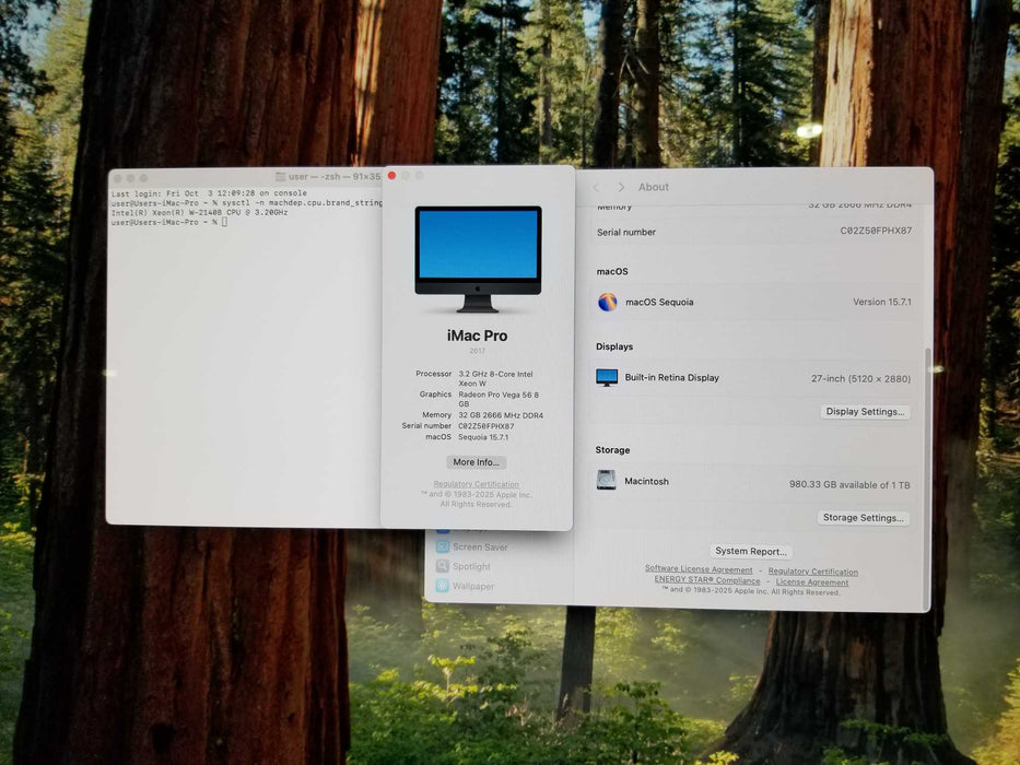 Apple iMac Pro 27" Retina 5K 2017, Xeon W-2140B CPU 3.20GHz, 32GB RAM - 1TB