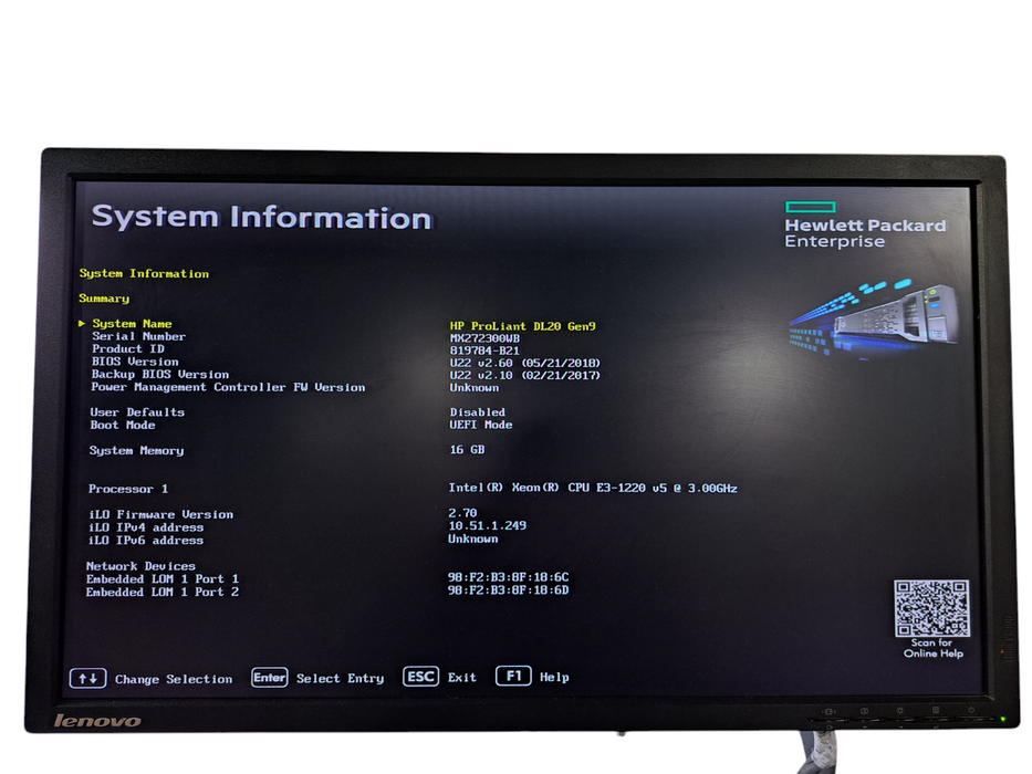 HP ProLiant DL20 Gen9 | Xeon E3-1220 v5 @3.00GHz, 16GB DDR4, B140i RAID