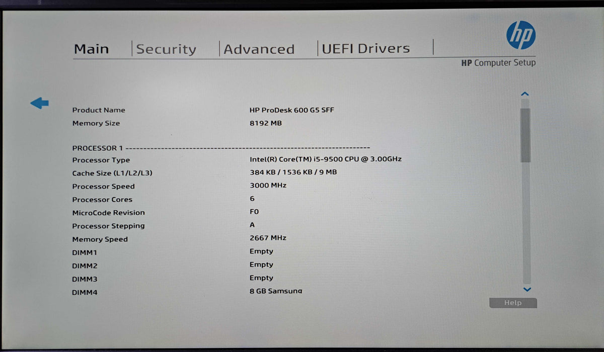 HP ProDesk 600 G5 SFF | Intel Core i5-9500 @3.00GHz, 8GB DDR4, No HDD *READ )