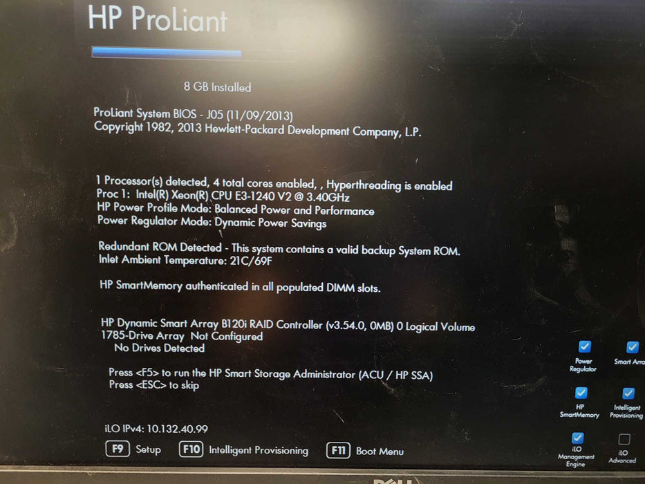 HP ProLiant DL320e Gen8 1U 3.5" 2x E3-1240 v2 8GB DDR3 P120i  $