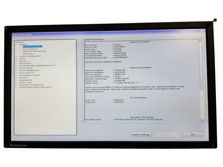 Dell OptiPlex 3080 SFF, i5-10500T 2.30GHz, 16GB DDR4, 256GB SSD 2w/Adapter