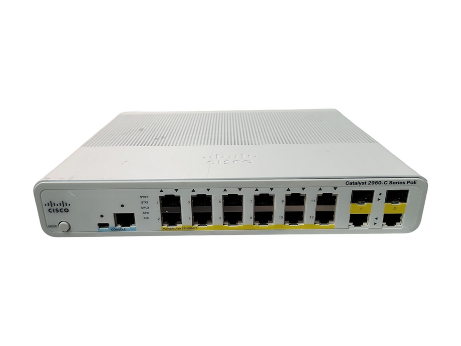 Cisco WS-C2960C-12PC-L V05, 12-Port Silent PoE Switch, 4x SFP