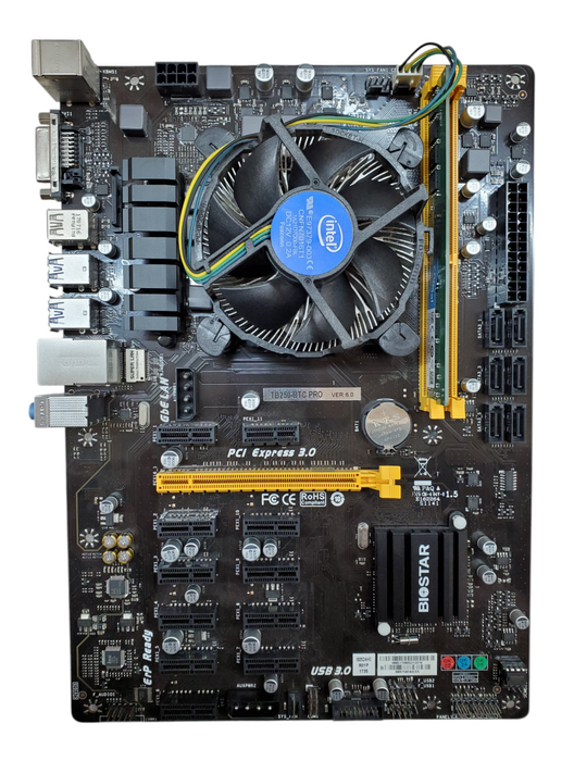 Biostar TB250-BTC PRO Motherboard Celeron G3930 8GB RAM - w/ I/O Shield