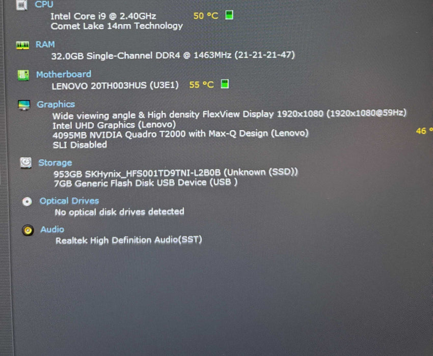 Lenovo ThinkPad P1 Gen 3 i9-10885H QUADRO T2000 4GB GPU 32GB RAM 1TB READ!