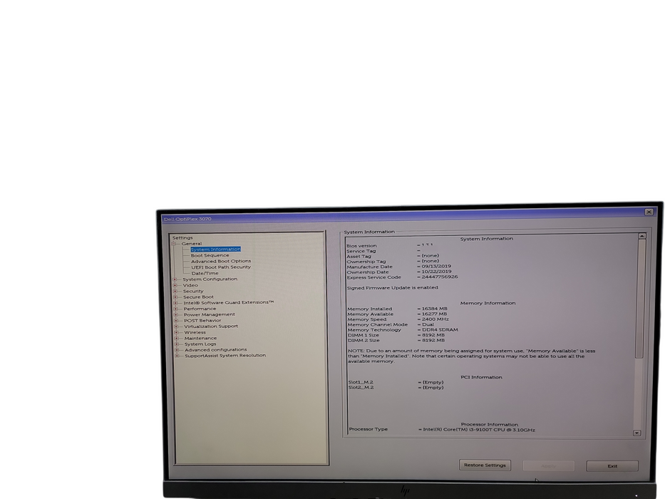 Dell OptiPlex 3070 Micro i3 - 9100T @ 3.10GHz 16GB DDR4 256GB NVMe !
