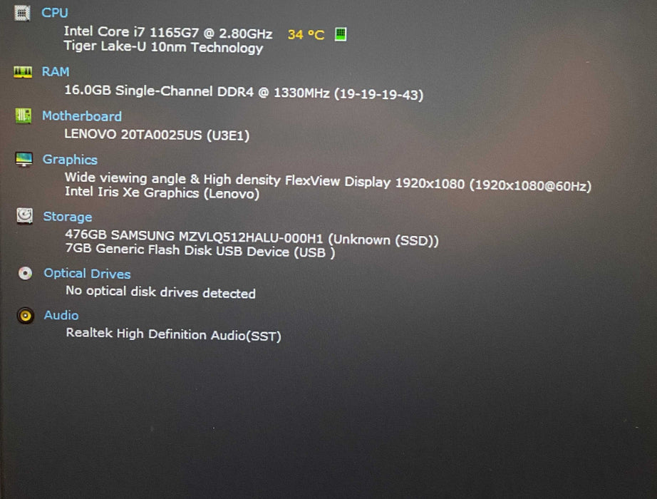 Lenovo ThinkPad E14 Gen 2 Core i7-1165G7@2.80GHz 16GB RAM 512GB SSD  Lap200