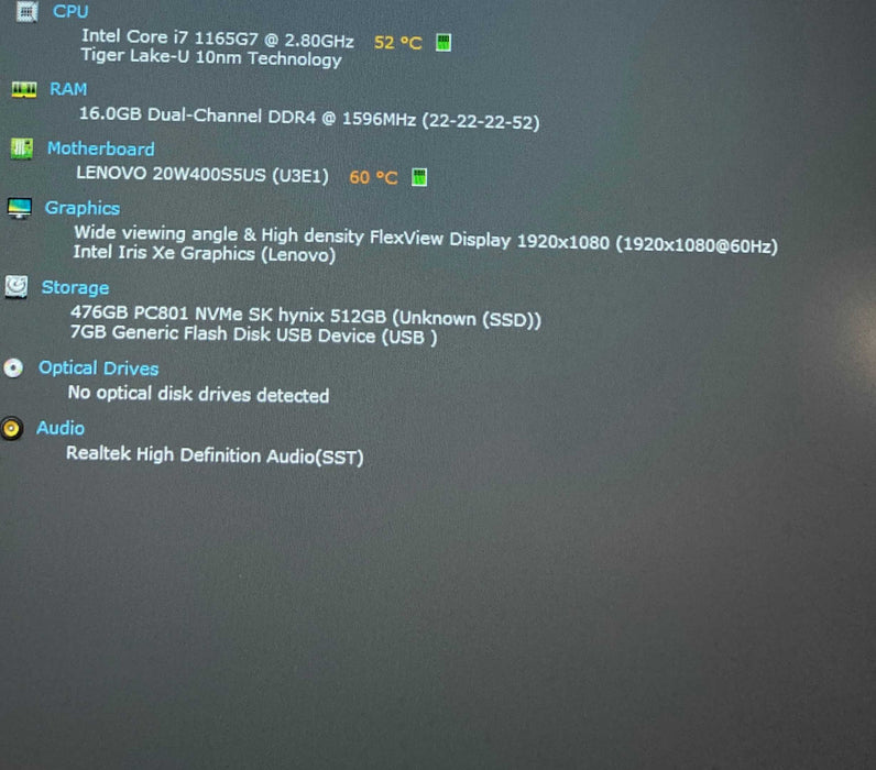 Lenovo ThinkPad T15 Gen 2 Core i7-1165G7@2.8GHz 16GB RAM 512GB SSD  Lap200