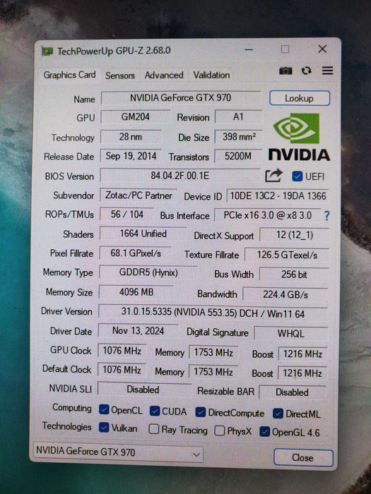 ZOTAC GEFORCE GTX970 4GB 256BIT DDR5 GRAPHICS CARD Q