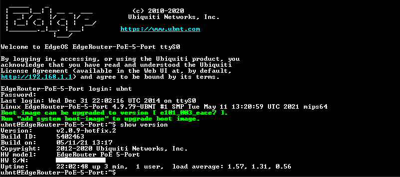 Ubiquiti ERPoe-5 EdgeRouter PoE Router, Factory Reset