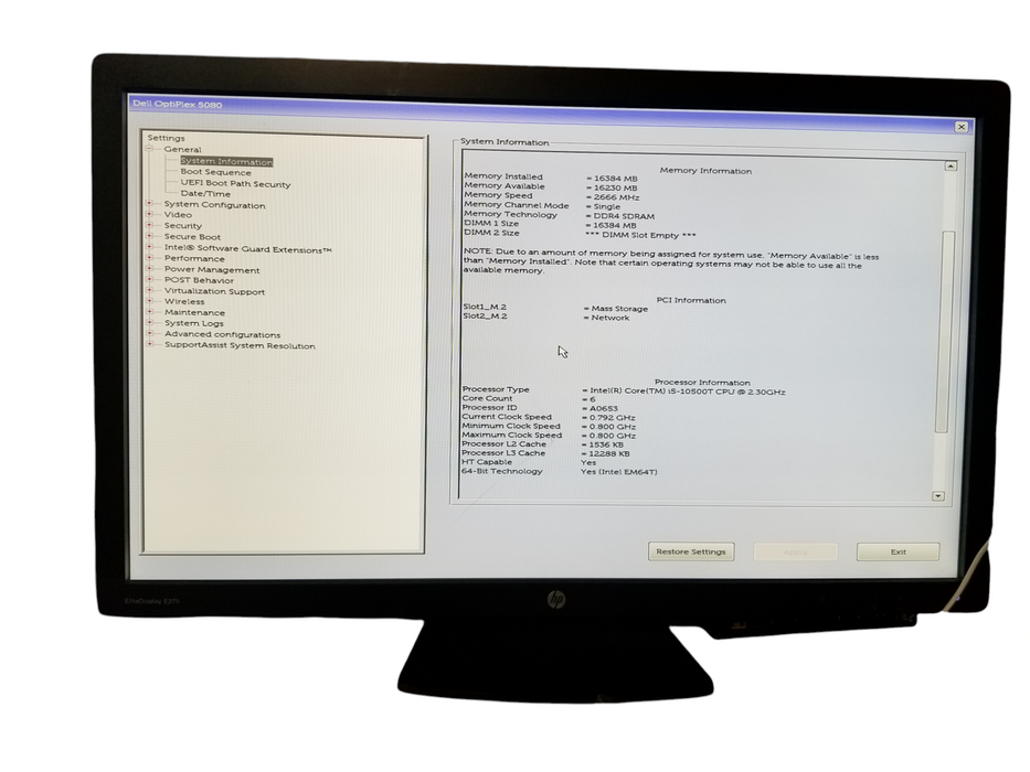 Dell OptiPlex 5080 Core i5-10500T CPU 2.30GHz 16GB RAM- 256GB SSD M.2 WiFi
