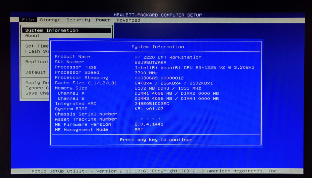 HP Z220 Workstation Xeon E3-1225 v2 8GB DR3 Quadro 410 - No HDD