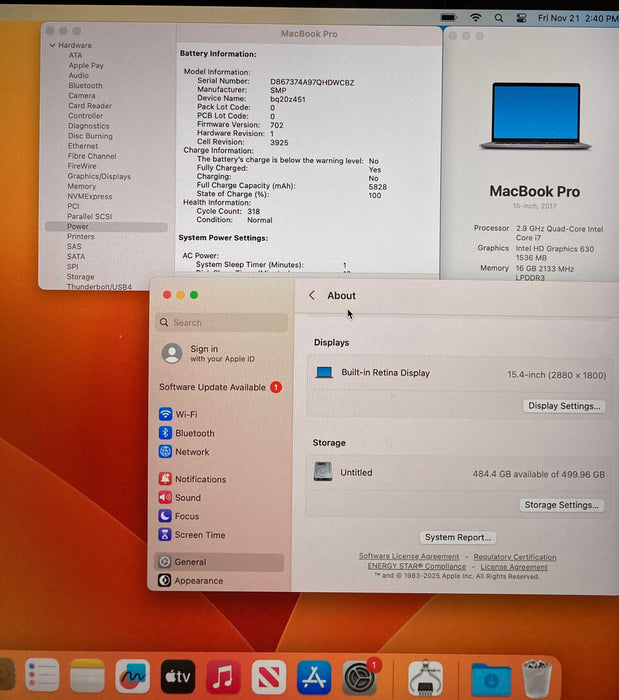 Apple MacBook Pro 15" i7-7820HQ Radeon Pro 560 4GB GPU 16GB RAM 512SSD READ