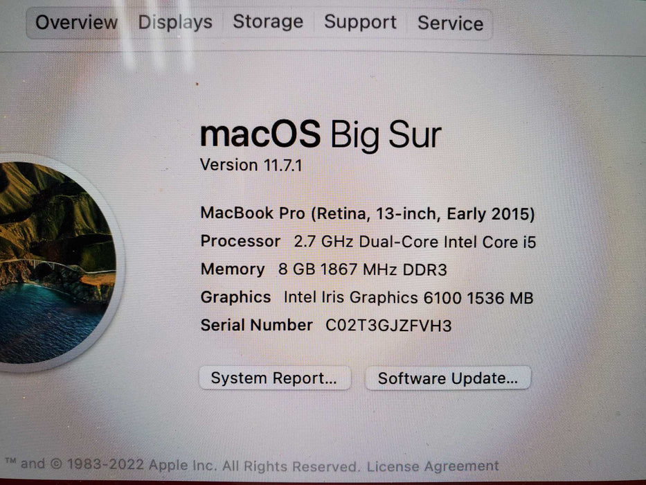 2015 Apple MacBook Pro A1502; i5 8GB RAM, 128GB SSD