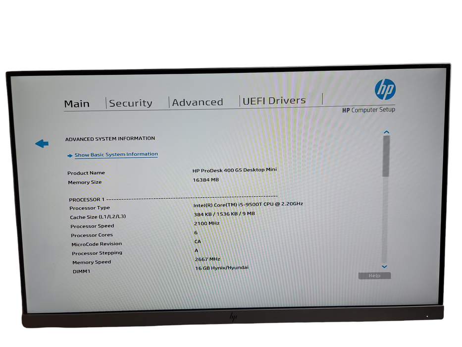 HP ProDesk 400 G5 Desktop Mini i5-9500T CPU @ 2.20GHz 16GB DDR4 Ram θ